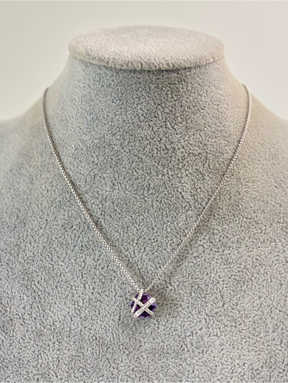 David Yurman Cable Wrap Pendant Necklace with Amethyst 16-17"